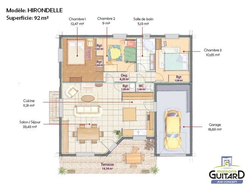 Plan intérieur modèle Hirondelle 92 m²