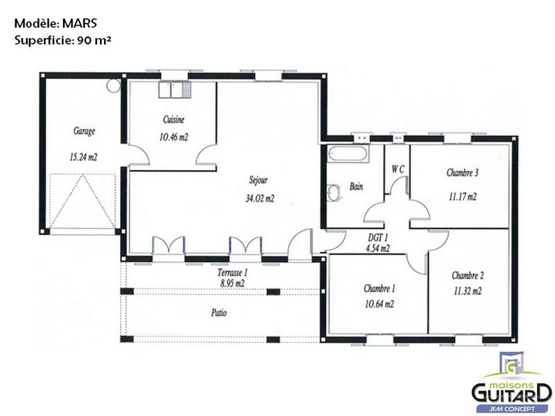 Plan intérieur modèle Mars 90 m²