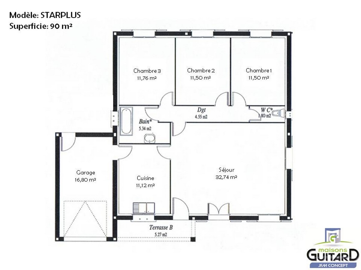 Plan Maison 90m2 Plain-pied 3 Chambres Sans Garage Plan Maison Plain Pied 90m2 Sans Garage | Ventana Blog