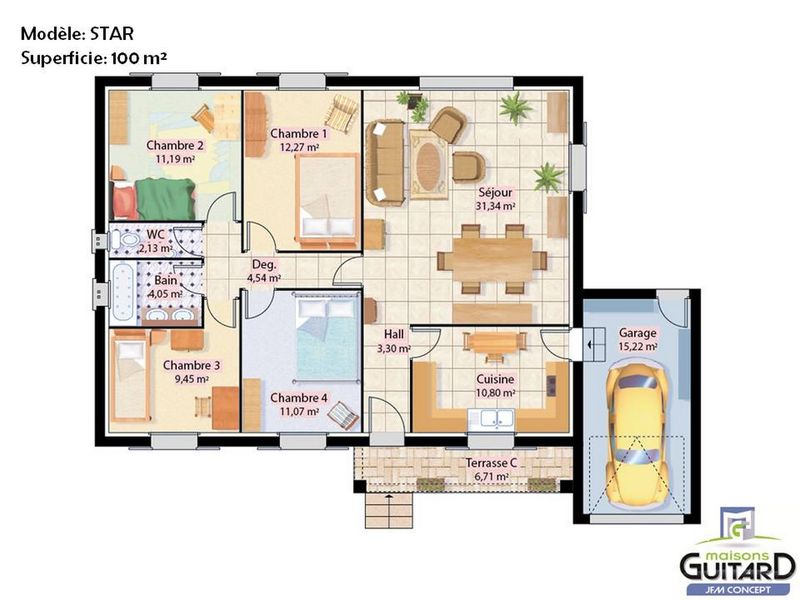 Plan intérieur modèle Star 100 m²