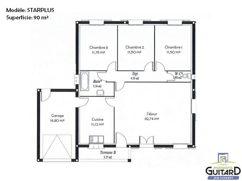 Plan intérieur modèle Starplus 90 m²